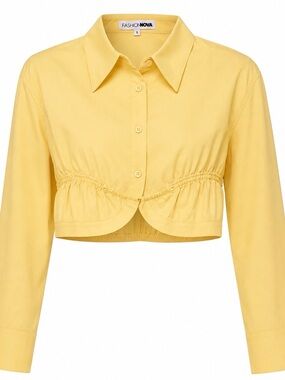Fashion Nova Lemon Yellow Cropped Button-Down Shirt